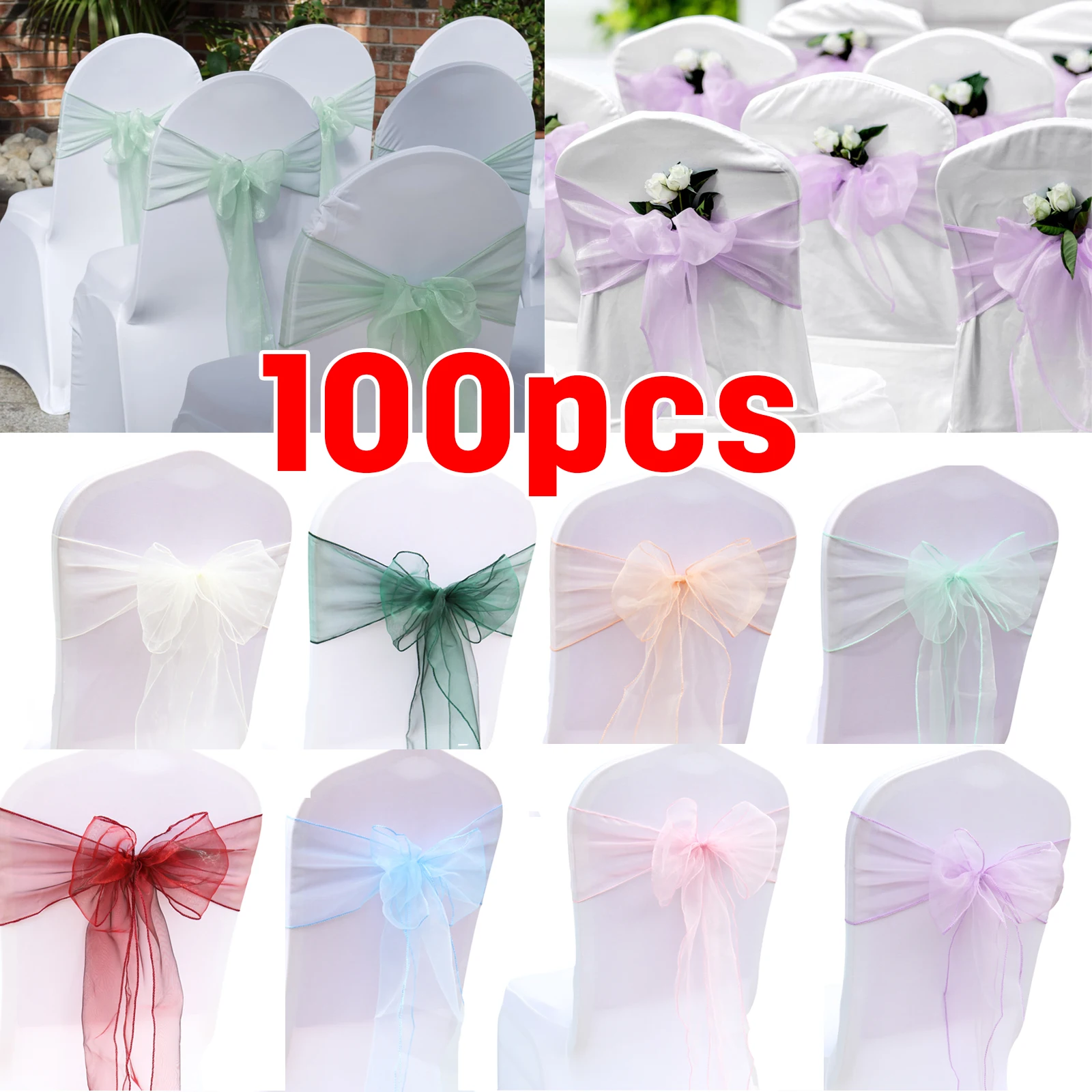 Chair Sash Organza - 10/50/100 Uds 17x275cm Organza bandas de